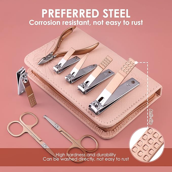 Nail Clipper Set, 30 Pieces, Grooming Set, Manicure Set, Nail Care Set, Multifunctional, Made of Stainless Steel, Convenient to Carry, Includes Special Storage Case [Pink] - BeesActive Australia
