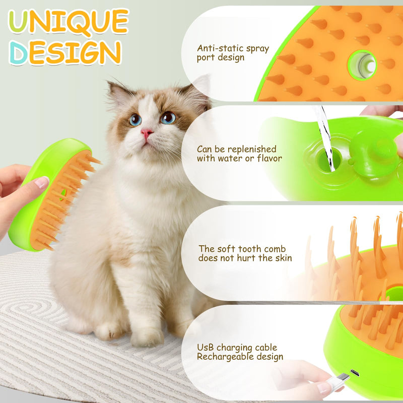 Cat Steam Brush, 3 In1 Steam Cat Brush, Steam Brush for Cats, Steamy Cat Brush, Rechargeable Silicone Steam Pet Brush, Multifunctional Pet Hair Comb for Removing Tangled And Loosse Hair (Green) Green - BeesActive Australia