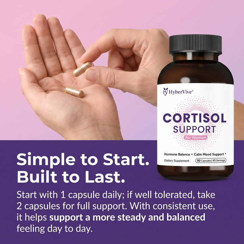 Cortisol Support for Women with Vitex, Ashwagandha & L-Theanine, 90 Caps | Hormone Balance, Calm Mood & Stress Support with Magnesium Glycinate, Saffron & Phosphatidylserine; Vegan, Made in USA