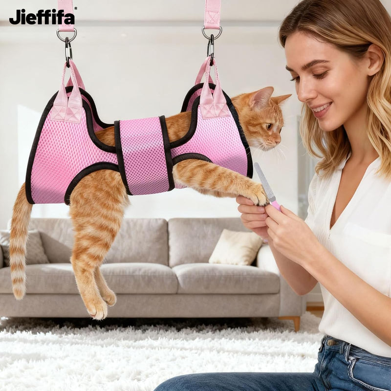 Dog Grooming Hammock, Cat/Small Dog Hammock for Nail Trim, Hanging Harness for Claw Care,Grooming Sling Holder Hanger with Thick Fabric Neck Support Wide Strap Restraint(Pink,xs) Pink - BeesActive Australia