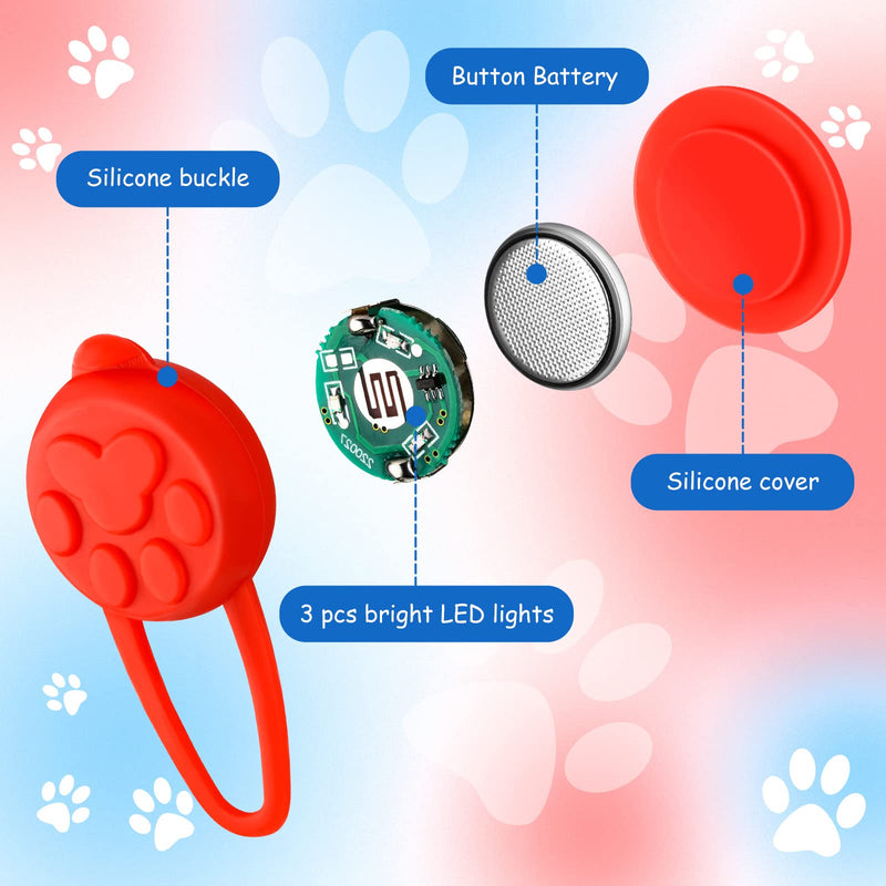 2 Pieces Luminous Dog Collar Light 3 Modes Silicone Cat Dog Lights LED Light for Dogs Collar Waterproof Clip-on Dog Leash and Safety Light Dog Collar with Battery (Red) - BeesActive Australia