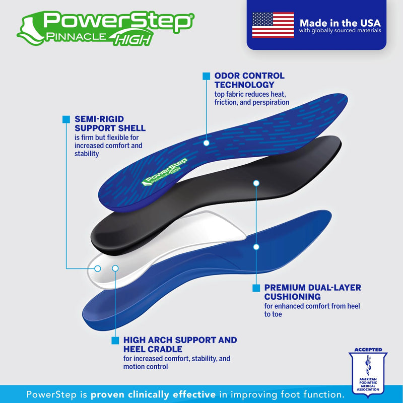 PowerStep High Insoles | High Arch Pain Relief Orthotic, Supination Inserts Men's 10-10.5 / Women's 12 Factory