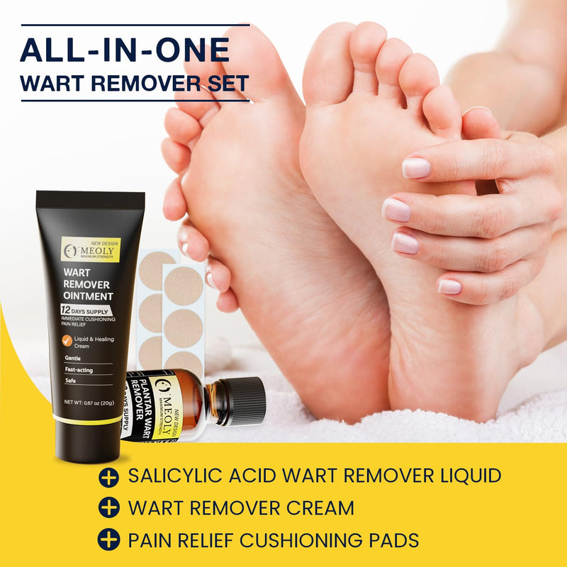 Plantar Wart Remover Set: Maximum Strength Salicylic Acid Plantar Wart Remover 12 Thick Cushioning Pads 1.5