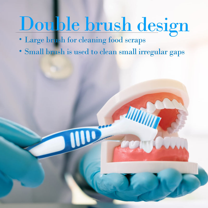 Denture Brush 2PCS Denture Toothbrushes，Cleaning Brush Double Sided Toothbrush with Multi-Layered Bristles and Rubber Anti-Slip Handle - for Denture Cleaning Care - BeesActive Australia
