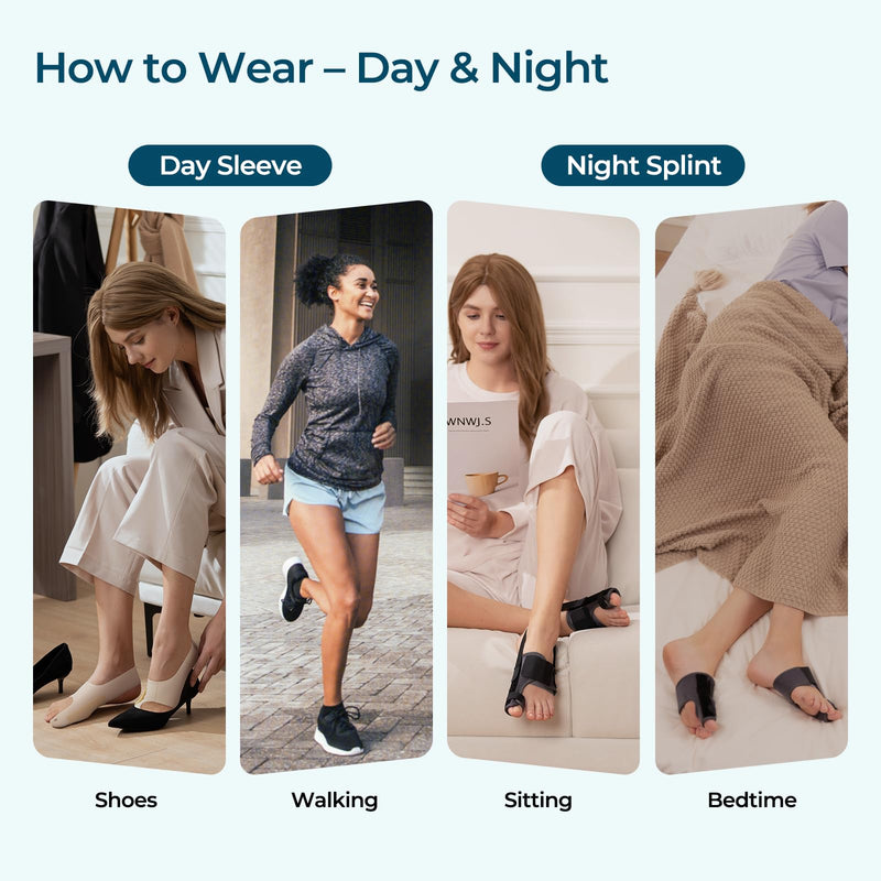 Day & Night Bunion Corrector Set, Walkable Soft Sleeve for Daytime + Structured Night Splint for Sleeping, Big Toe Alignment Support, Men & Women, 2 Pairs M - BeesActive Australia