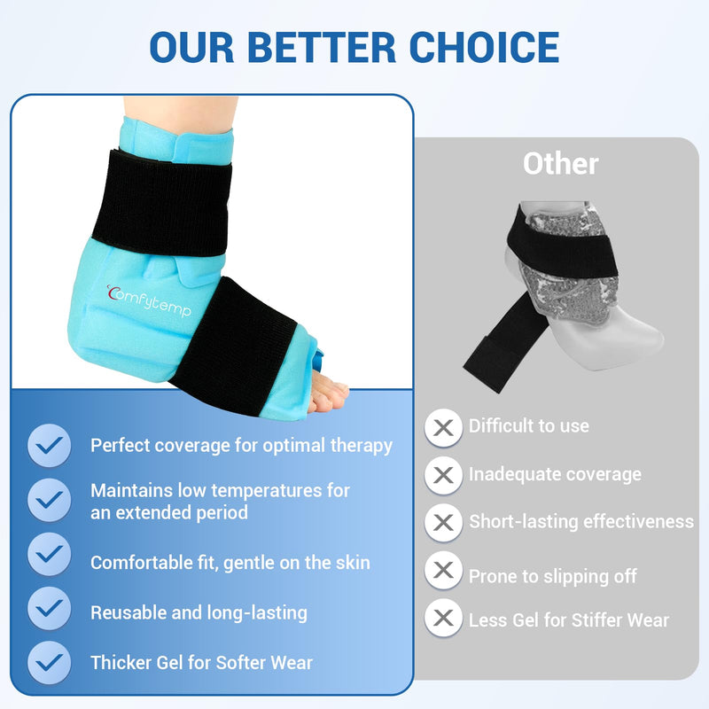 Comfytemp Ankle Foot Ice Pack Wrap for Plantar Fasciitis Relief, Ankles Brace for Sprain, Heel Spur, Swelling, Achilles Tendonitis, Cold Bag for Injuries Reusable, Hot Cold Compress, 1 Pack (Blue) Blue Large(1 Pack) 1.0