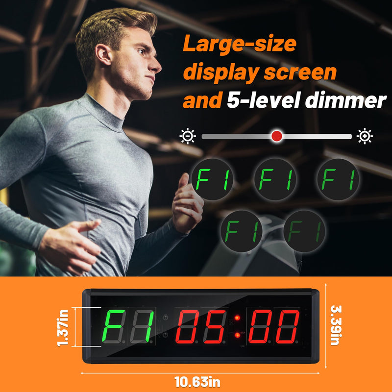 Upgraded Gym Timer Clock for Tabata/FBG/EMOM - Large Digital Interval Workout for Fitness Enthusiast, Count Down & Up | Stopwatch | Workout Clock for Home Gym/Yoga/Boxing/Garage Fitness Times