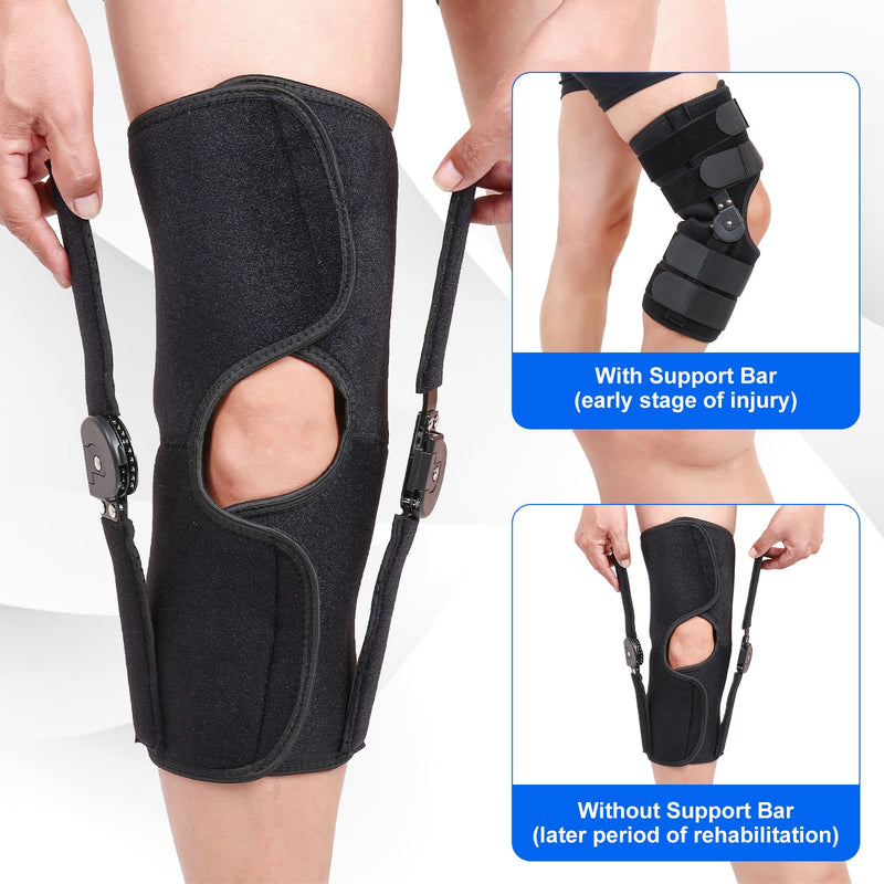 Hinged ROM Knee Brace with Side Stabilizers, Post Op Knee Immobilizer for Arthritis, ACL, MCL, PCL, Meniscus Tear, Medical Orthopedic Support After Surgery (Upgraded Version, Medium) Upgraded Version