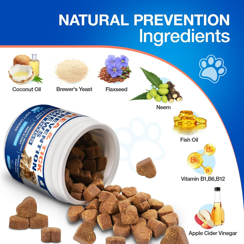 Natural Flea and Tick Prevention for Dogs Chewables, 180 Cts, Oral Flea Pills for Dogs, Dog Flea and Tick Treatment, Skin & Coat Support Supplement