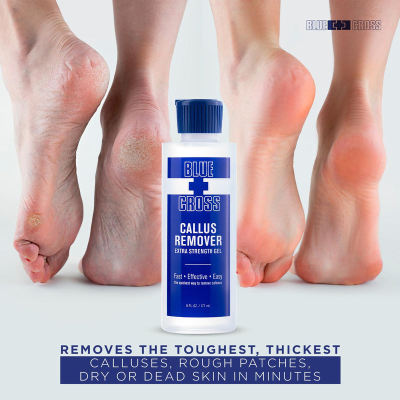 Blue Cross Callus Remover Gel for Feet or Heel, Extra Strength Professional Nail Care, File, Shaver, Scrubber & Pumice Stone Alternative for at Home Manicure/Pedicure Results, 6oz 6 Count (Pack of 1)