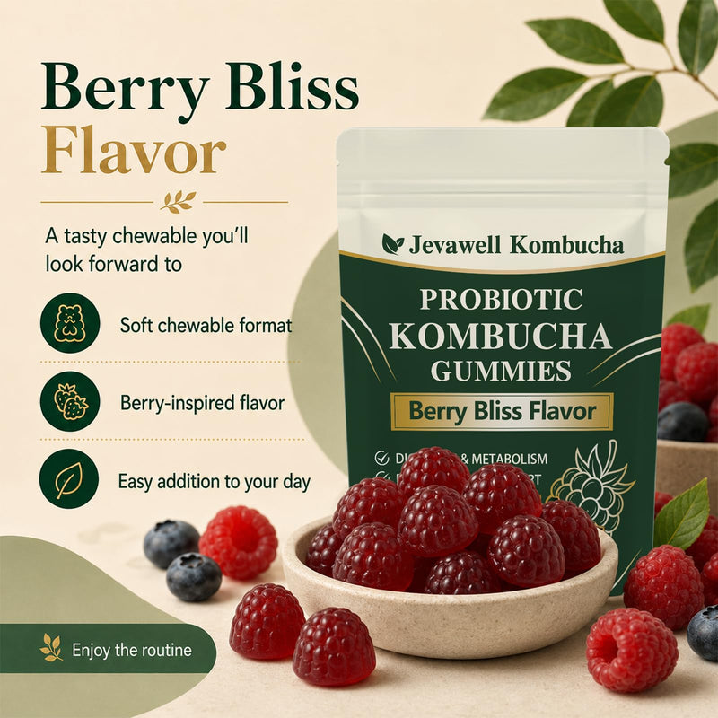 1PCSJevawell Kombucha Gummies,Enhance Immunity,60 Gummies | Jevawell Probiotic Kombucha Gummies - Prebiotics,Probiotics,Postbiotics,Slippery Elm Bark,Mct Oil for Daily Gut and Digestive 1
