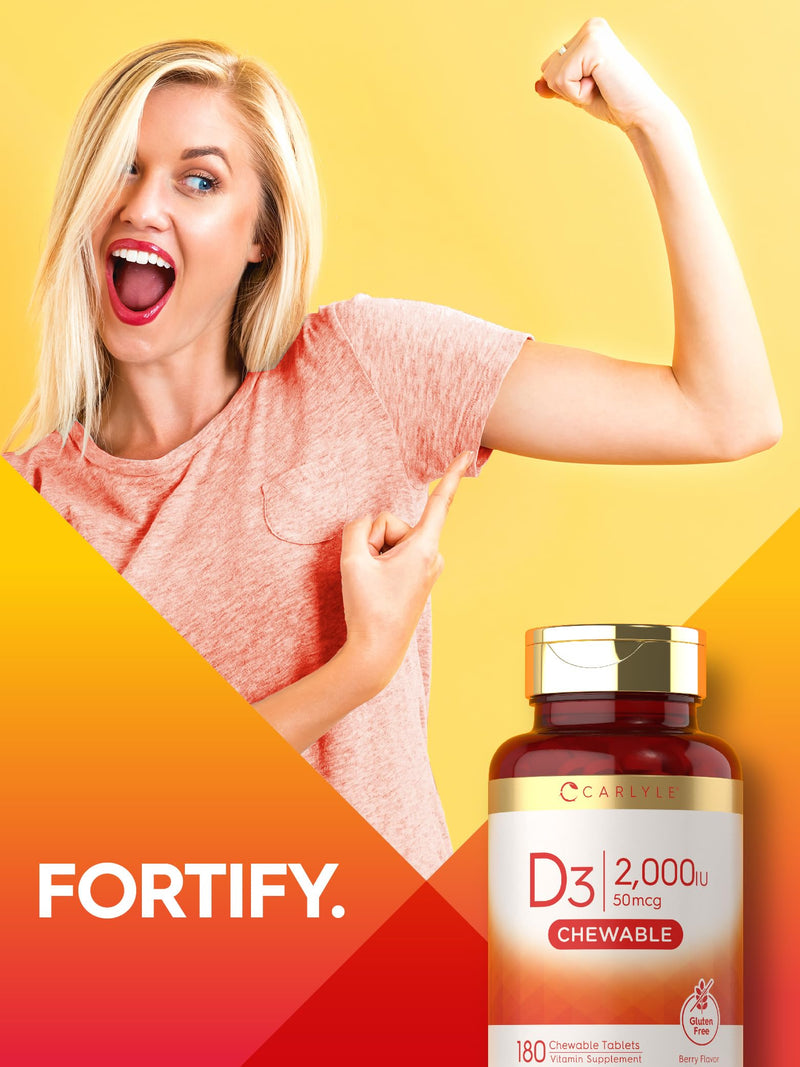 Carlyle Chewable Vitamin D3 2000 IU (50mcg) | 180 Chewable Tablets | Berry Flavor | Vegetarian, Non-GMO and Gluten Free Supplement