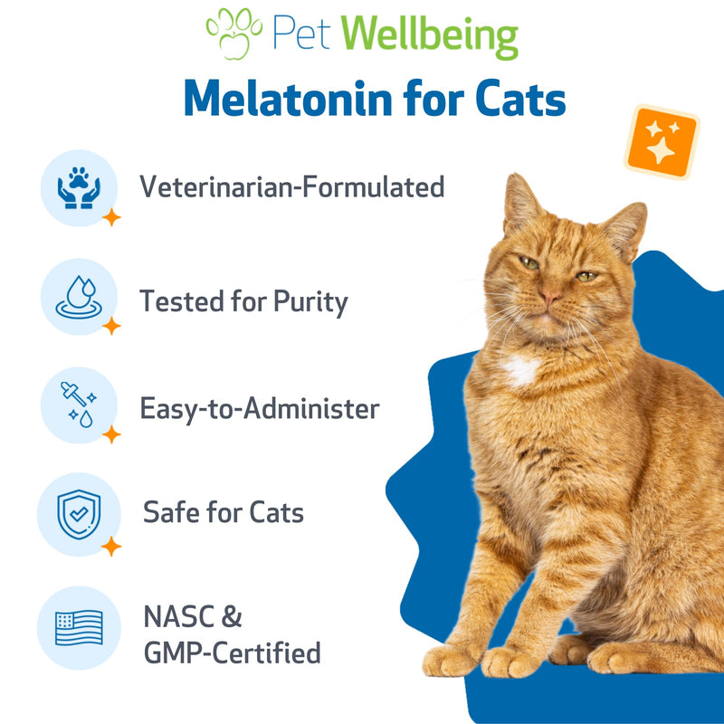 Pet Wellbeing Pet Melatonin for Cats - Vet-Formulated Holistic Feline Sleep Support - Healthy Sleep Patterns, Circadian Rhythm Balance - Cat-Safe Liquid Melatonin Supplement 2 oz (59ml)