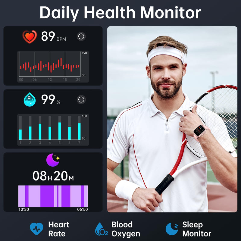 Smart Watch for Men Women, Fitness Tracker (Answer/Make Call), 1000 mAh Battery, 120+ Sport Modes, Step Counter/Sleep Monitor Fitness Watch, Smartwatch for Android/iPhone (Pink) Pink