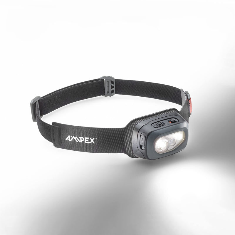 AMPEX Head Lamp - Comfortable, Waterproof Headlamp Rechargeable with Bright LED, 85h Runtime, Red Mode - Outdoor Use, Hiking, Backpacking - 300 Lumens 300L Rechargeable Headlamp
