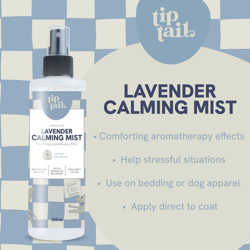 Tip Tail Lavender Calming Mist for Dogs - Comforting Aromatherapy to Calm Stressed and Anxious Dogs. Use on Bedding, Apparel or Directly on Dog's Coat, Natural, pH-Neutral Formula (250 ml)