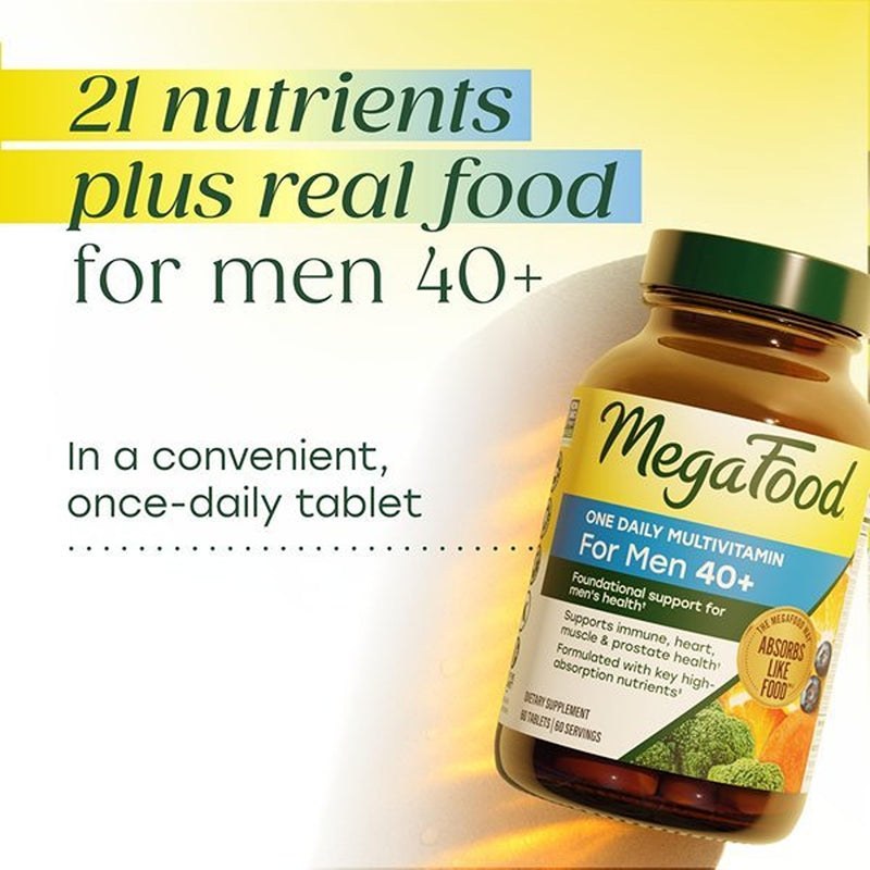 MegaFood One Daily Multivitamin for Men 40+ with 21 Nutrients, 30 Tablets | Immune Support, Heart, Muscle & Prostate Health, Methylated B12, Methylfolate, Vitamin D3, C & Zinc, Vegetarian, 30 Servings Unflavored 30 Count (Pack of 1)