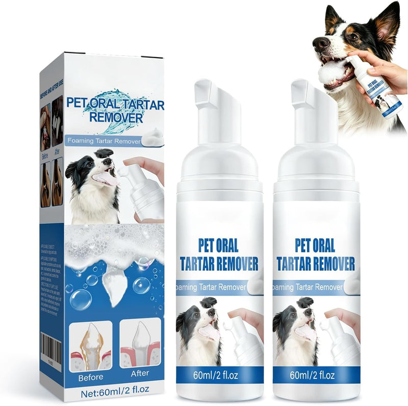 2PCS Pet Dental Tartar Remover, Foaming Oral Care Cleaner, Teeth Whitening Breath Freshener, No Brushing Daily Dental Cleaning Supplies for Dogs Cats