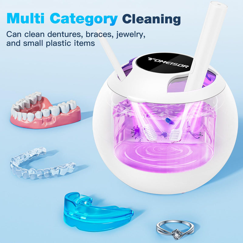 2X 360¬∞ Deep Cleaning,45kHz Ultrasonic Retainer Cleaner Machine with Light, 200ML Dental Cleaning Pod for Dentures, Mouth Guard, Night Guard, Aligner, Jewelry,3 Modes, White - BeesActive Australia