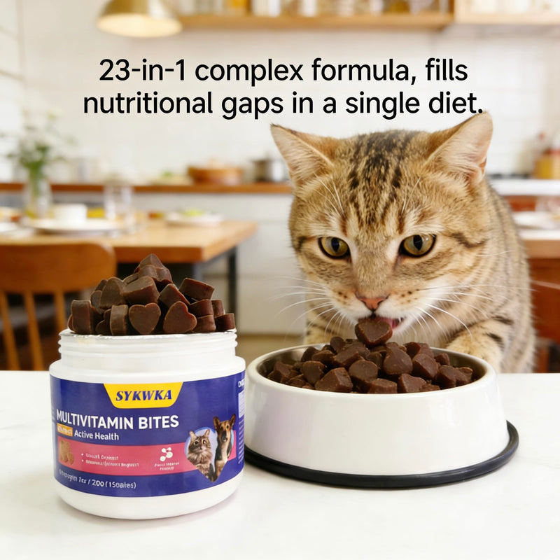 Taurine Supplement for Cats, Feline Taurine Chews Supports Heart Health, Coat Vitality & Immune, 23-in-1 Best Multivitamin Treats with Omega 3 Fish Oil for Senior Cats, 200g/150Bites