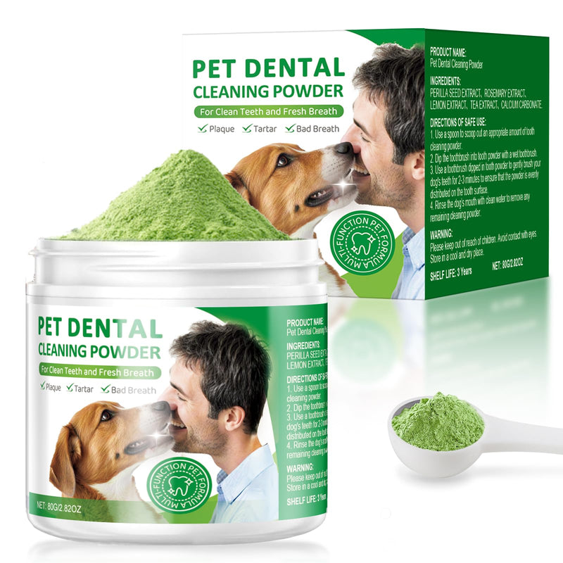 Dog Dental Powder,Dog Teeth Cleaning Powder,Dog Dental Cat Dental Care,Cat and Dog Teeth Cleaning,Canine Plaque Remover Helps Reduce Bad Breath,Improve Pet's Oral Cavity and Freshen Breath（80G） 80G