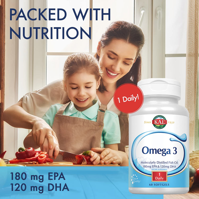 KAL 180/120 1000 Mg Omega 3 Fish, 60 Count 60 Count (Pack of 1)