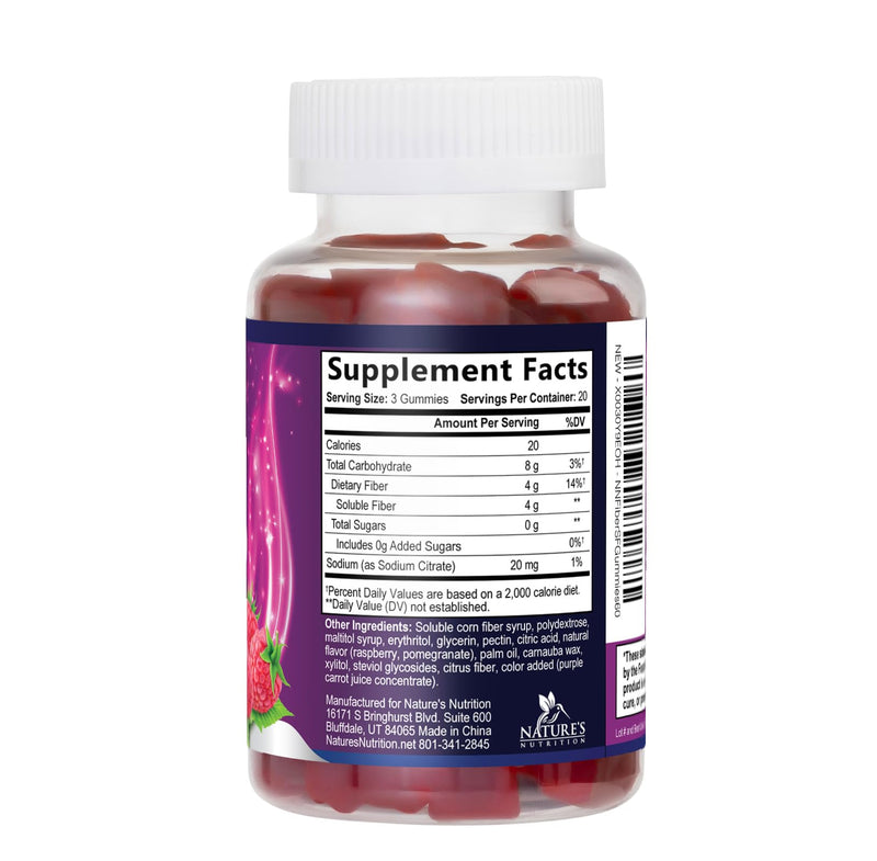 Fiber Gummies – Sugar Free Prebiotic Plant-Based Fiber 4g per Serving Supplement - Improved Soluble Formula Supports Digestive Health & Regularity - Non-GMO, Natural Berry Flavor Chewable - 60 Gummies 60 Count (Pack of 1)