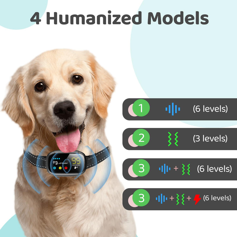 Dog Bark Collar Effective No Bark Training for Dogs of Large Medium and Small Rechargeable Anti Bark Collar for Dogs Automatic Bark Collar with 5 Adjustable Sensitivity Beep and Vibration Modes Black - BeesActive Australia