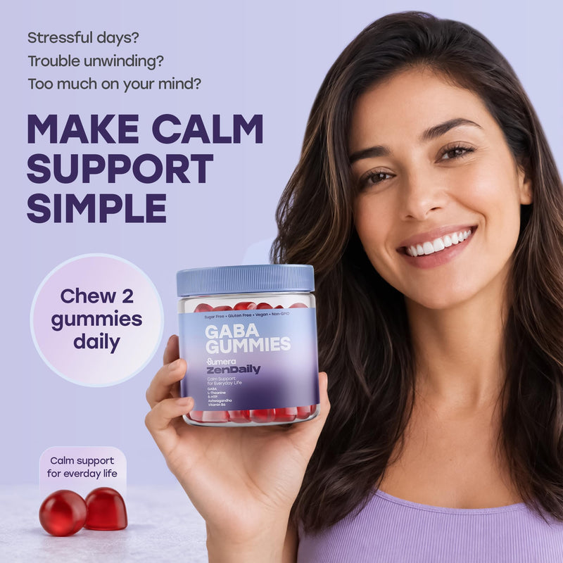 GABA Gummies - Calm, Sleep Support, Stress Relief, Non-Groggy, Hormone-Free, 60 Count, Brain Relaxation, Natural Neurotransmitter