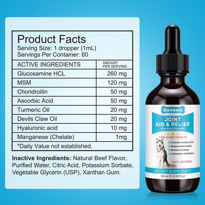 Joint Supplements For Dogs, 60ml Natural Dog Joint Supplements With Glucosamine And Chondroitin, Dogs Arthritis Pain Relief, Natural Ingredients Fast Acting Formula Dog Care