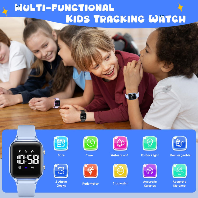 Kids Digital Watches for Boys Girls, Sports Watch with Fitness Tracker, Pedometer, Alarm Clocks, Stopwatch, No App Needed Waterproof Kids Watch, Gift for Teens Student Girls Boys Ages 5-14 L6615E-LightBlue