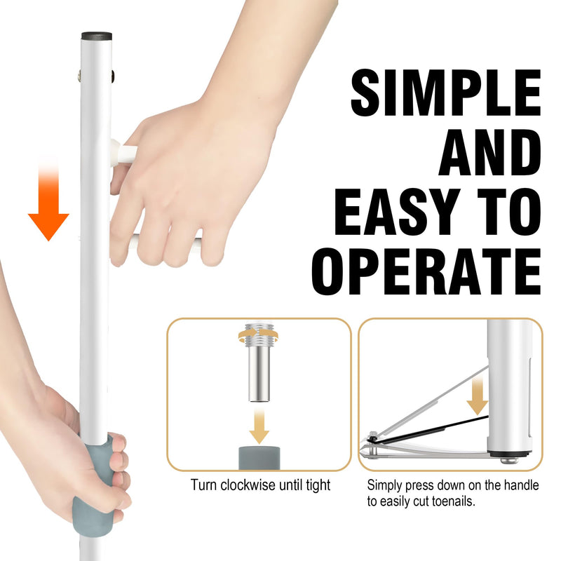 Long Handled Toenail Clippers with Magnifier, Ergonomic Wide Jaw for Thick Nails, Easy Reach Pedicure Tool for Seniors, Arthritis & Overweight, 27.5in White