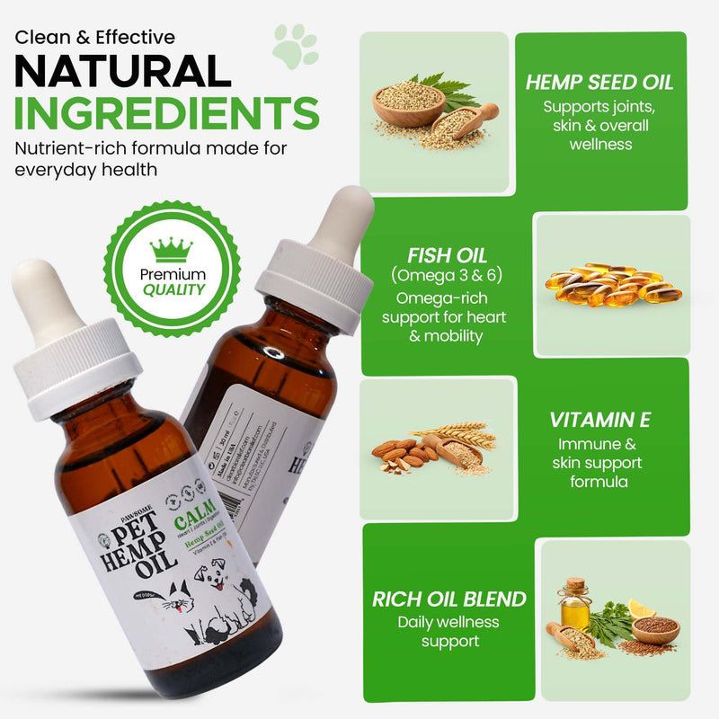 Hemp Oil for Dogs and Cats – Pet Hemp Oil with Omega 3 & 6, Fish Oil & Vitamin E – Supports Skin & Coat, Mobility & Overall Wellness – Hemp Seed Oil for Dogs & Cats – Made in USA Pack of 1