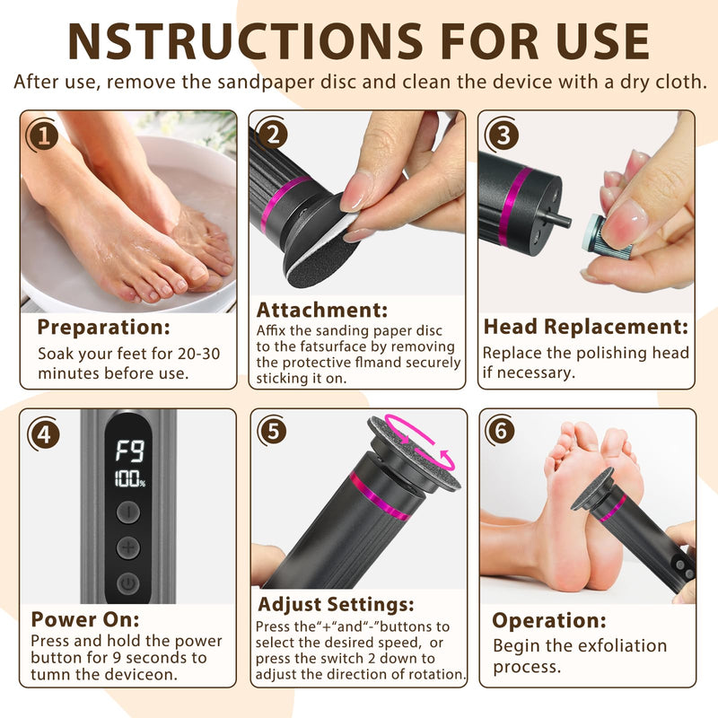 Electric Foot Callus Remover - 2 in 1 Electric Foot File,Adjustable Speed Foot File with Sandpaper Discs & Grinding Heads, 9 Speeds Callus Remover for Feet, Pedicure Tools for Valentine's Day Gift Pink - BeesActive Australia