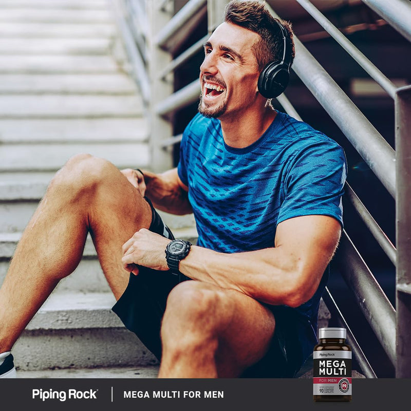 Piping Rock Men's Multivitamin | 90 Caplets | Mega Vitamin and Mineral Complex | Daily Support Supplement | with Vitamin C, D, Magnesium, Zinc | Non-GMO, Gluten Free