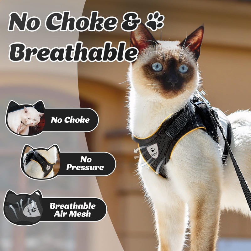 Supet Cat Harness and Leash Set for Walking and Small Dog Soft Mesh Harness Adjustable Vest with Reflective Strap Comfort Fit for Pet Kitten Puppy Rabbit M (Chest: 12.5" - 15.5") Black - BeesActive Australia
