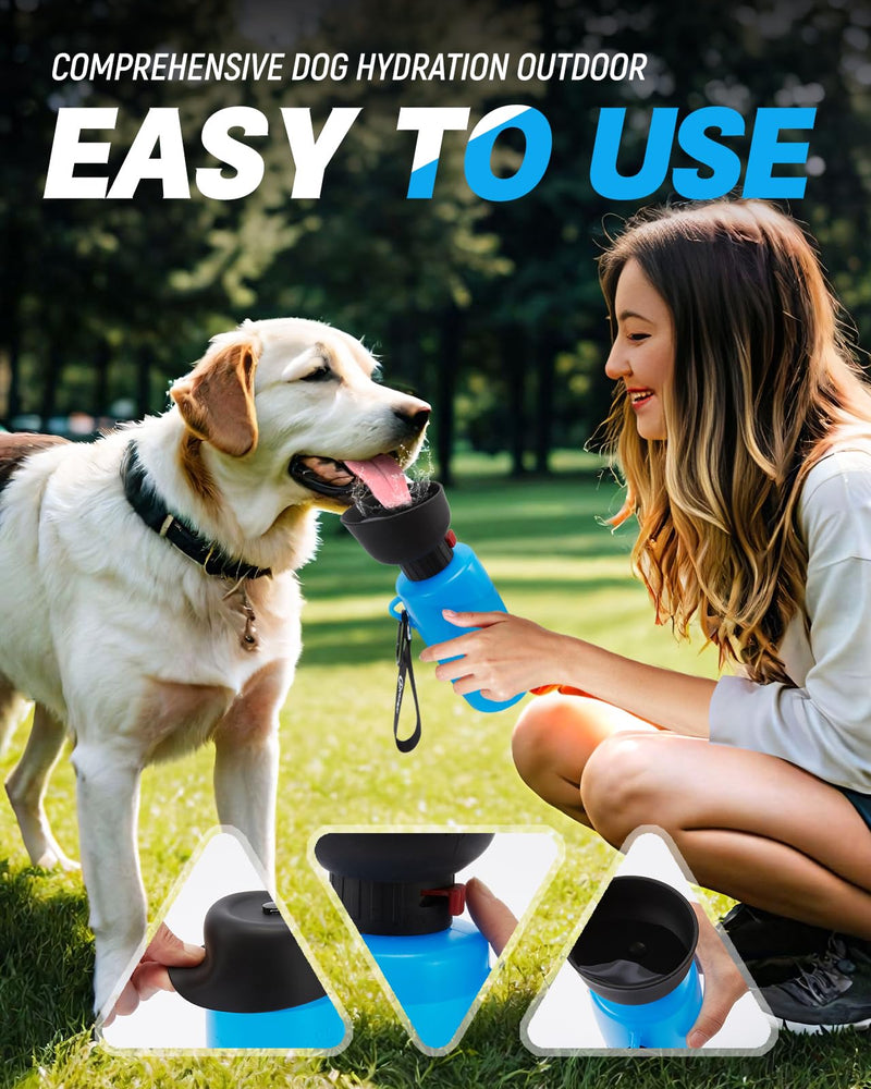 Dog Water Bottle Portable, 28oz Dog Travel Water Bottles, Patented, Leak-proof Pet Water Dispenser for Outdoor Walking, Hiking, Food Grade Silicone, Klein Blue - BeesActive Australia