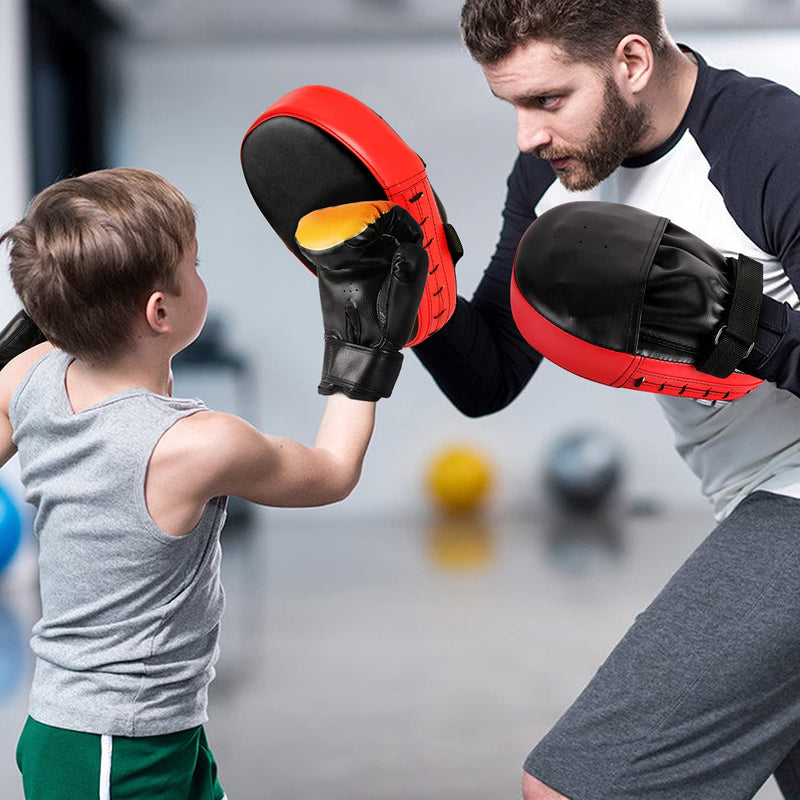 Odoland 2-in-1 Kids Boxing Gloves and Punching Mitts Set, Boxing Mitts Focus Pads, Youth Boxing Fight Gloves Equipment for Taekwondo, Kickboxing, Karate, Muay Thai, MMA Training