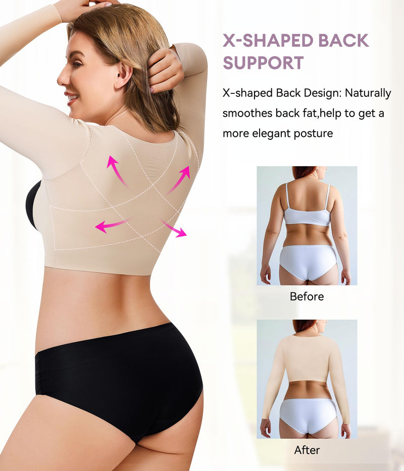 YERKOAD Arm Shapers for Women Flabby Arms Post Surgery Compression Sleeves Arm Faja Front Closure Shapewear Tops Medium Beige