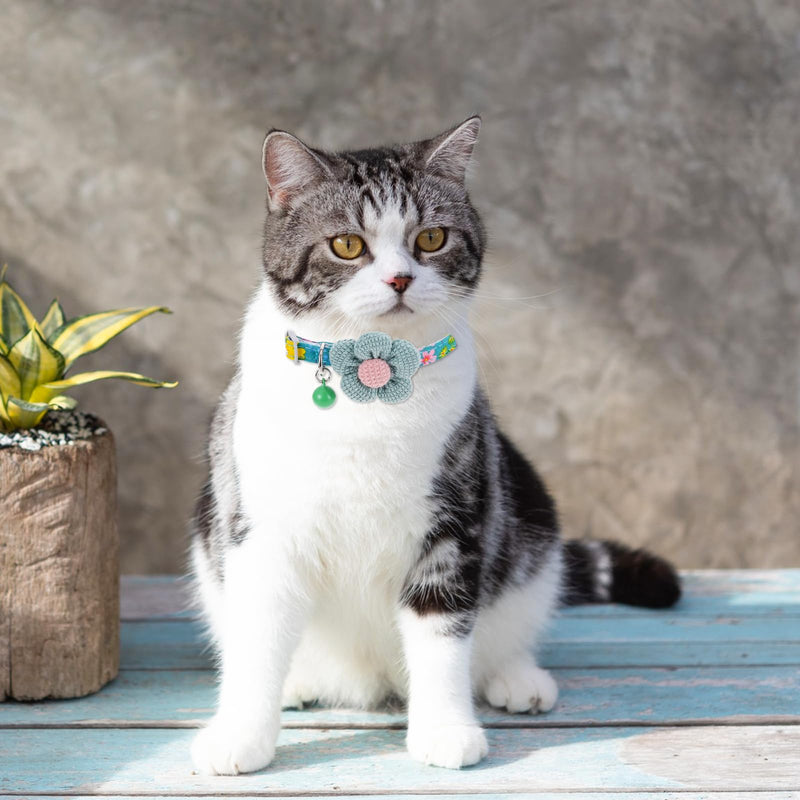 2 Pack Cotton Breakaway Cat Collar with Bell Breakaway Kitten Collar Blue&Pink Flowers Pendant Cute Cat Collar Cute Kitty Collar Pet Supplies Accessories for Girl Cats Boy Cats - BeesActive Australia