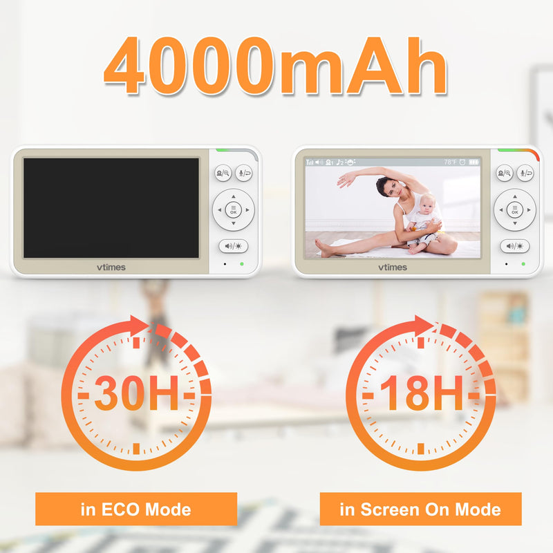 5'' Screen Video Baby Monitor with Camera and Audio, 4000mAh Baby Monitor No WiFi Remote Pan-Tilt-Zoom VOX, Two-Way Talk, Infrared Night Vision, Temperature Display, Alarm 8 Lullabies 1000ft - BeesActive Australia
