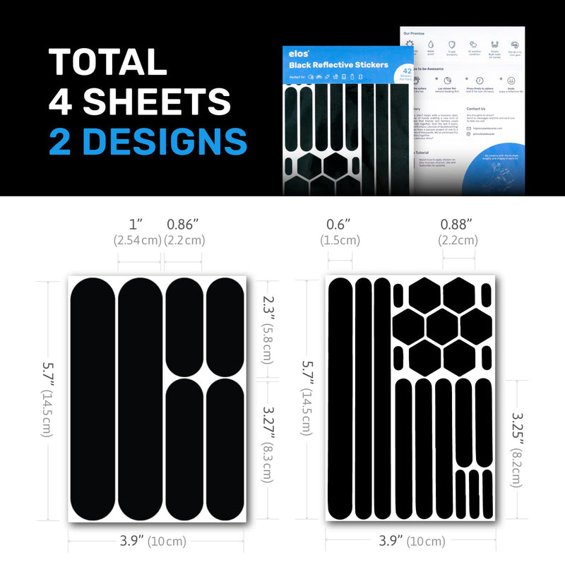 ELOS Reflective Gear 3M Black Stickers - Helmet Tape, Motorcycle Tape, Hi Viz Stickers for Helmets - Discreet Black Until Light Hits It (Combo Style) Combo Style 4.0