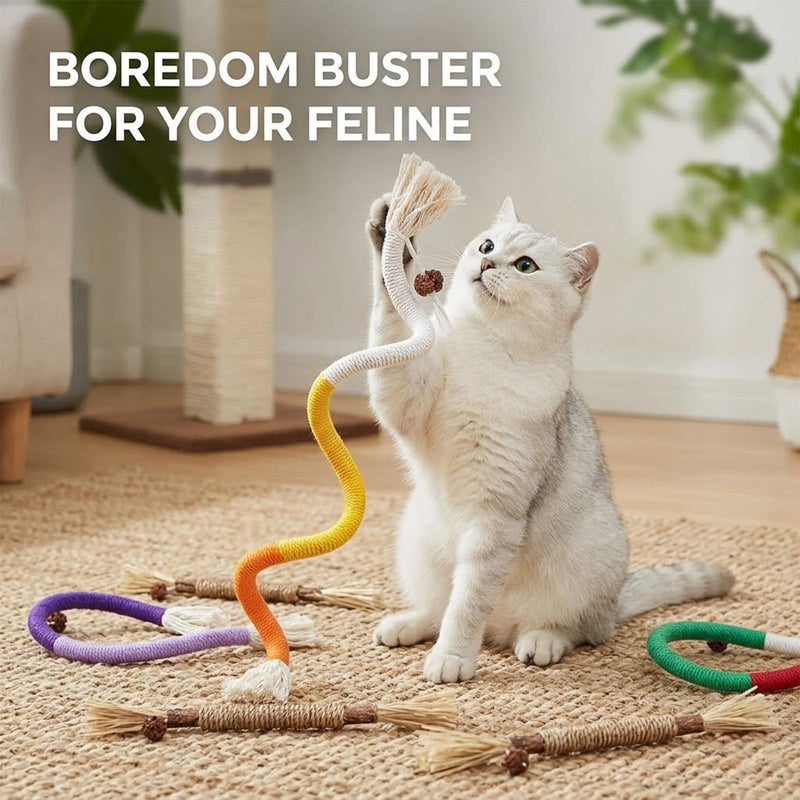 7 Pcs Kitten Teething Toy, 4 Pcs Cats Chew and 3 Pcs Cats Rope,Cat Chew Rope,Natural Silvervine Sticks Kitten Teething Toys for Indoor CatTeeth Cleaning Kitten Teething and Stress Release