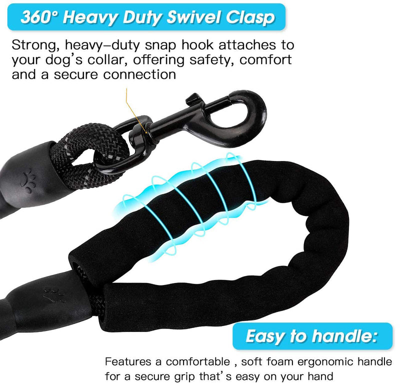 Cymiler Short Dog Leash,3 Sizes Nylon Short Traffic Leash with Padded Handle,Dog Short Training Leash with Highly Reflective Threads for Small Medium Large Dogs Rope-Black - BeesActive Australia
