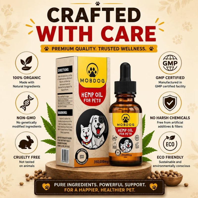 MOBDOG Hemp Oil for Dogs UK 350,000mg- Dog Calming Product with Omega 3, 6, 9 – Pure Bliss in Every Drop -Promoting comfort, Joint Health, & Digestion