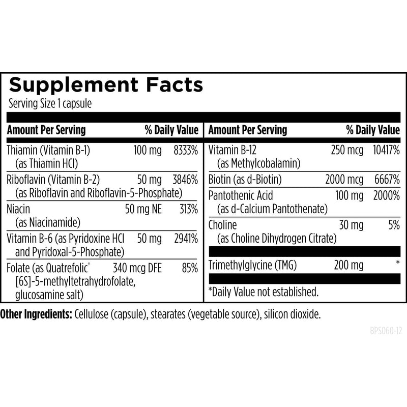 Designs for Health Vitamin B Supreme - B Complex Vitamins for Metabolism, Energy Support + Heart Health - Folate, Vitamin B12, Niacin, Biotin, Vitamin B6 + Thiamine B1 Supplement (60 Vegan Capsules) 60 Count (Pack of 1)