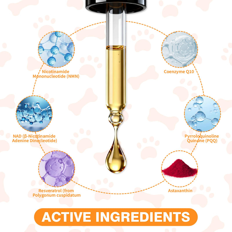 Mature Dog Vitality Drops -Healthy Aging,Cellular Energy & Antioxidant Support with NMN,NAD+ & CoQ10-60ml（2 FL OZ