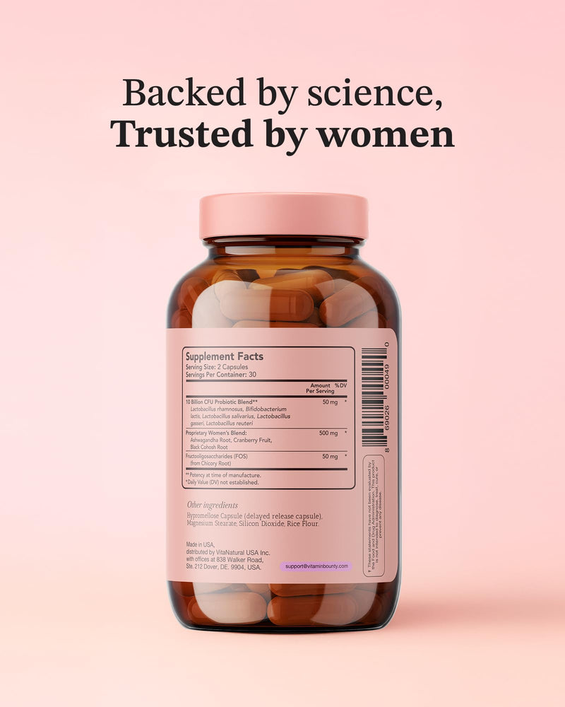 Vitamin Bounty Women's Pro-Daily Probiotic - Supports Vaginal, Digestive & pH Balance, 10 Billion CFUs, 5 Strains + Cranberry - 2 Pack of 60 Capsules 60 Count (Pack of 2)