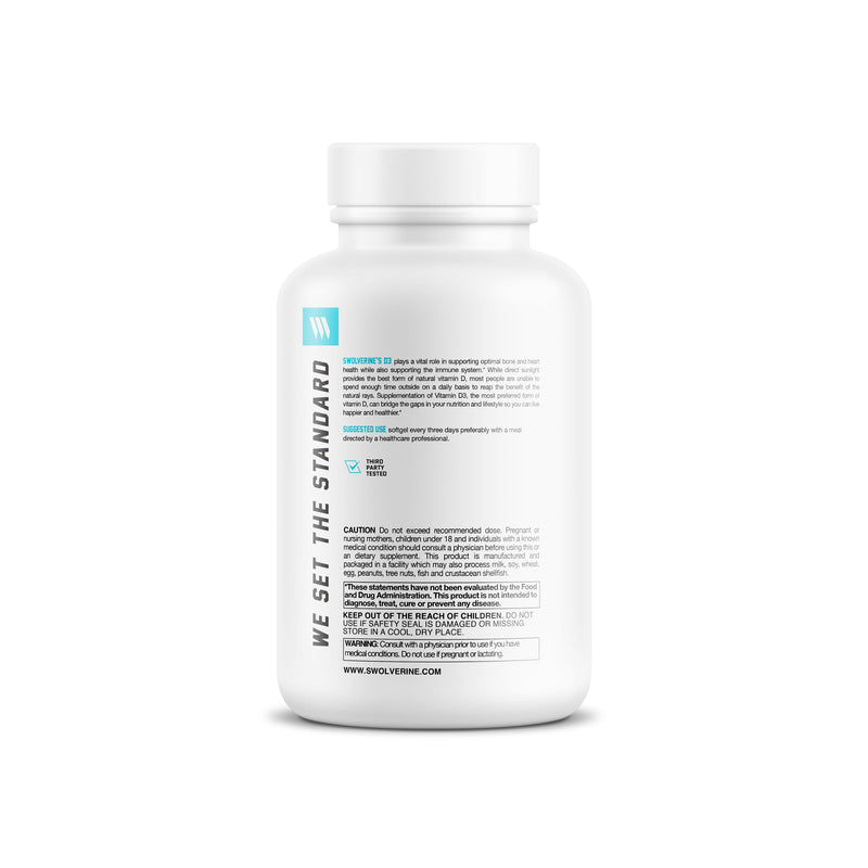 Swolverine Vitamin D3 | Healthy Muscle Function, Bone Health, Immune Support, Mood Support, 10000 IU Encapsulated in Olive Oil for Optimal Absorption (30 Soft Gels) 30 Count (Pack of 1)