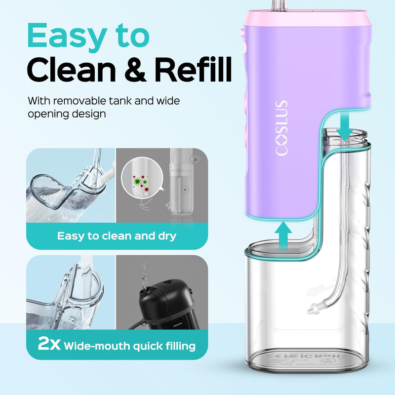 COSLUS T40 Mini Water Flosser for Travel, Portable Compact Design, Purple